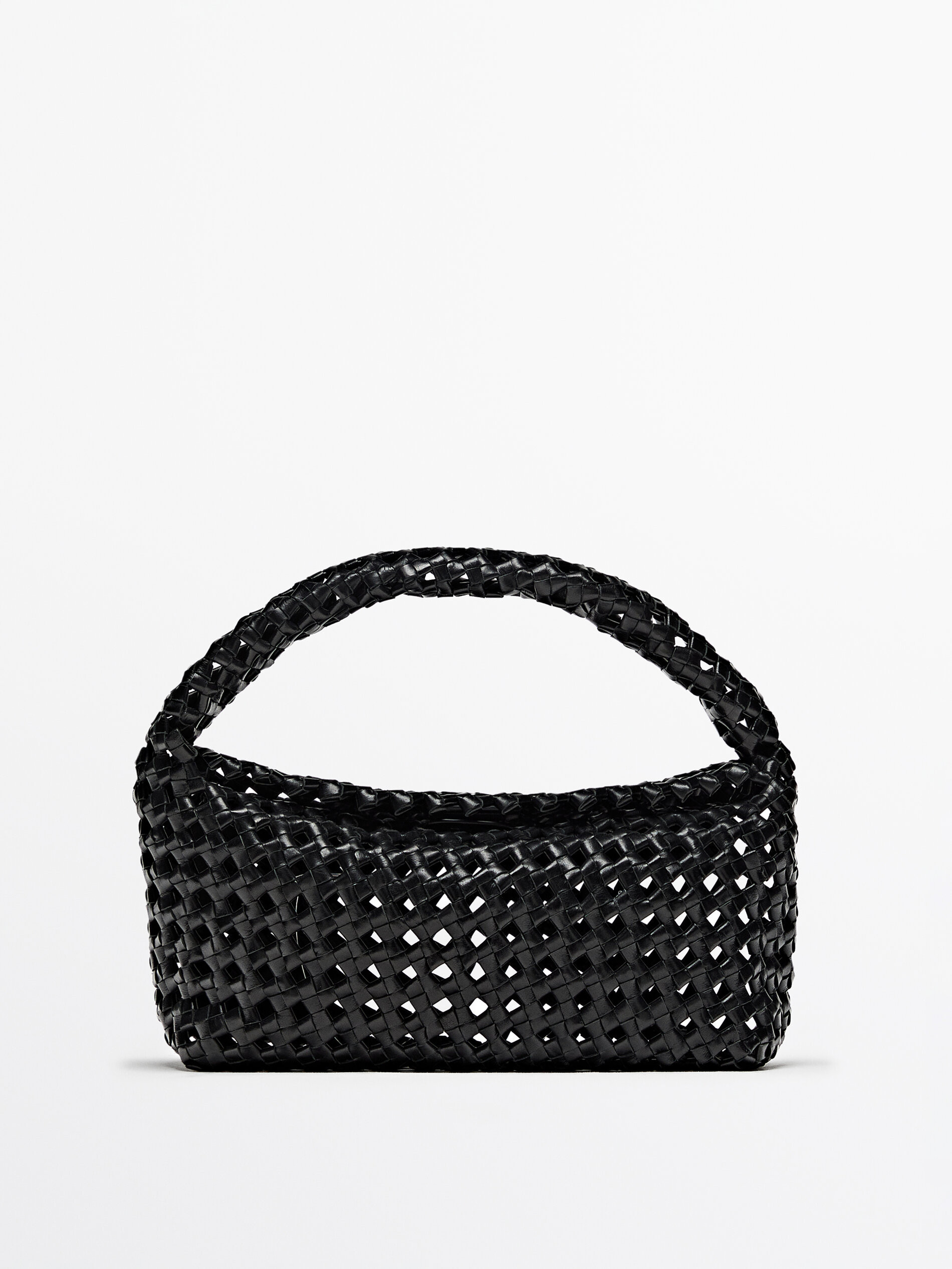 Woven nappa leather medium bag | Massimo Dutti UK