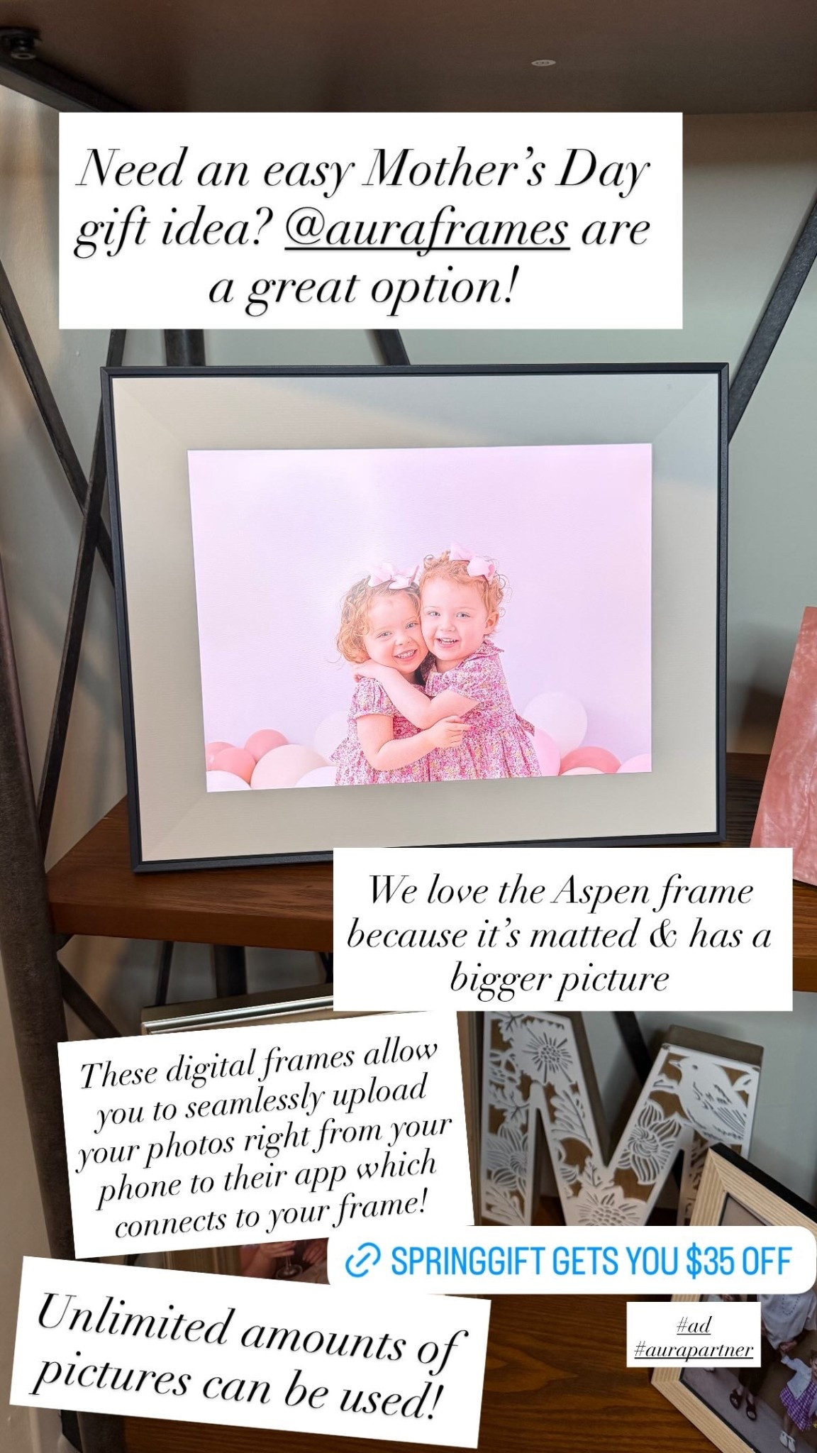 Need an easy Mother’s Day gift idea? @auraframes are a great option! These digital frames allow you to seamlessly upload your photos right from your phone to their app which connects to your frame! Unlimited amounts of pictures can be used! #ad
#aurapartner We love the Aspen frame because it’s matted & has a bigger picture

#LTKU #LTKMothersDay #LTKmomlife