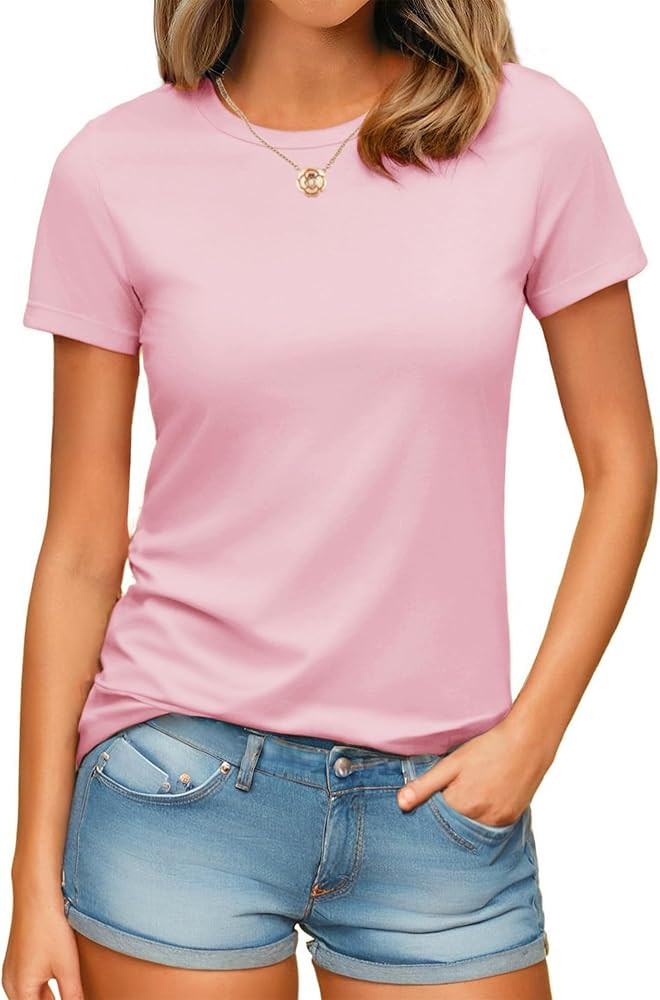 YUCOLEN Women's Cotton Short Sleeve Shirts UPF 50+ Soft Breathable Crew Neck T-Shirts Basic Tops | Amazon (US)