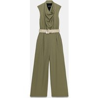 Zara - Long Belted Jumpsuit - Light Khaki - M - Woman | Zara US