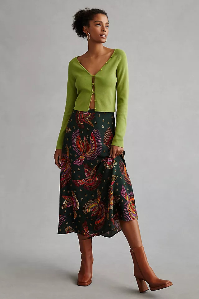 Farm Rio Satin-Slip Midi Skirt | Anthropologie (US)