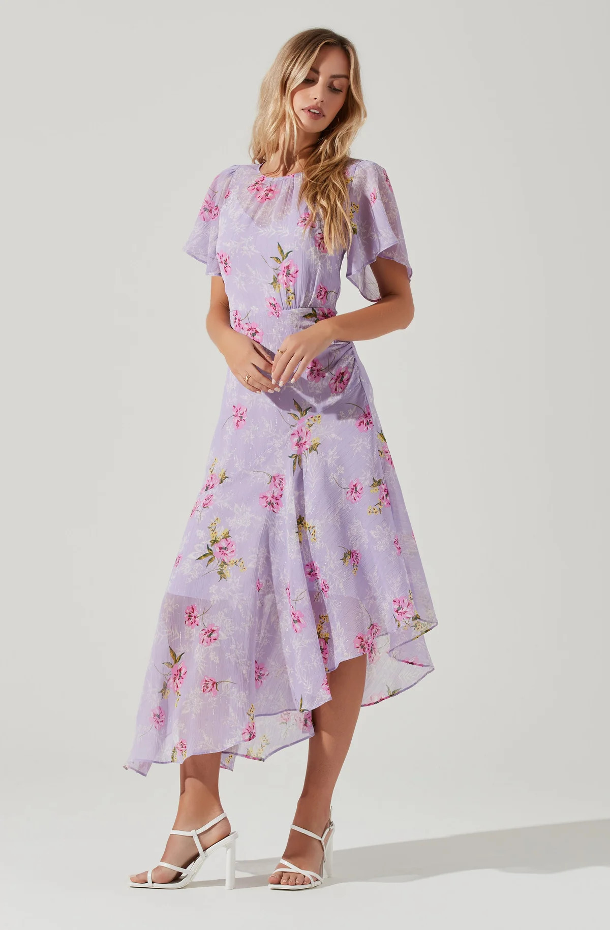 Flutter Sleeve Asymmetrical Floral Maxi Dress | ASTR The Label (US)