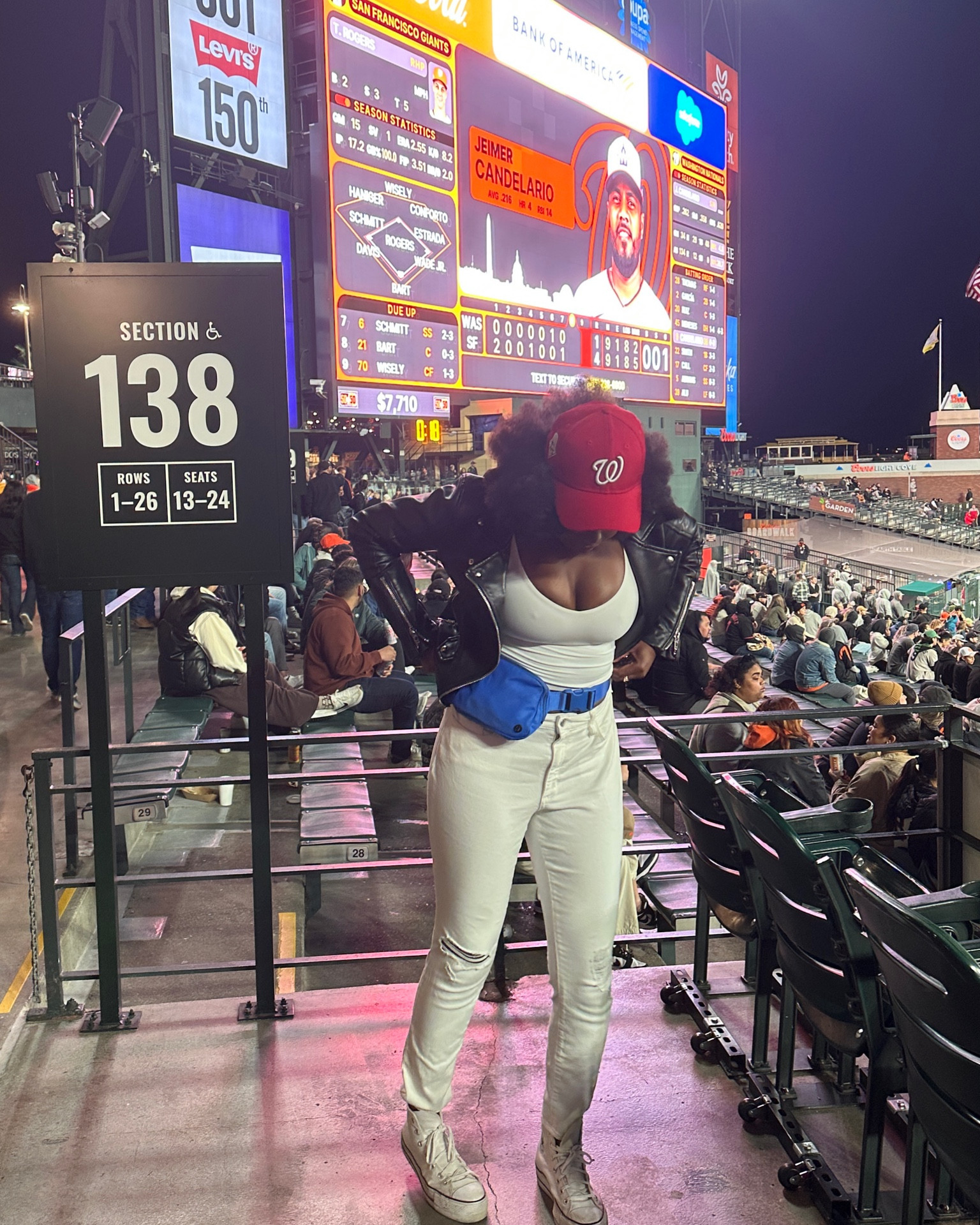 SF Giants v Washington Nationals Baseball Game outfit with baseball cap, leather jacket, with lululemon align and belt bag 

#LTKstyletip #LTKFind #LTKGiftGuide
