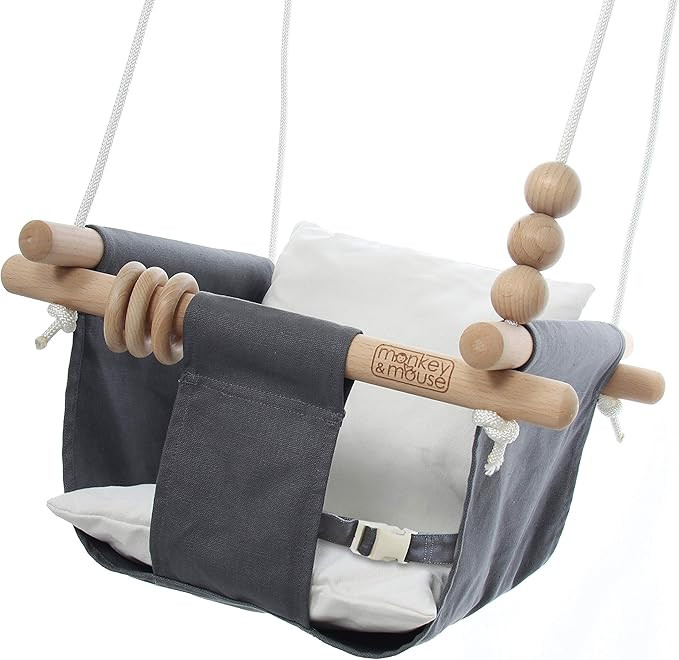 Monkey & Mouse Baby Swing Seat, Secure Canvas and Wooden Hanging Swing Chair for Baby, Infant, To... | Amazon (US)