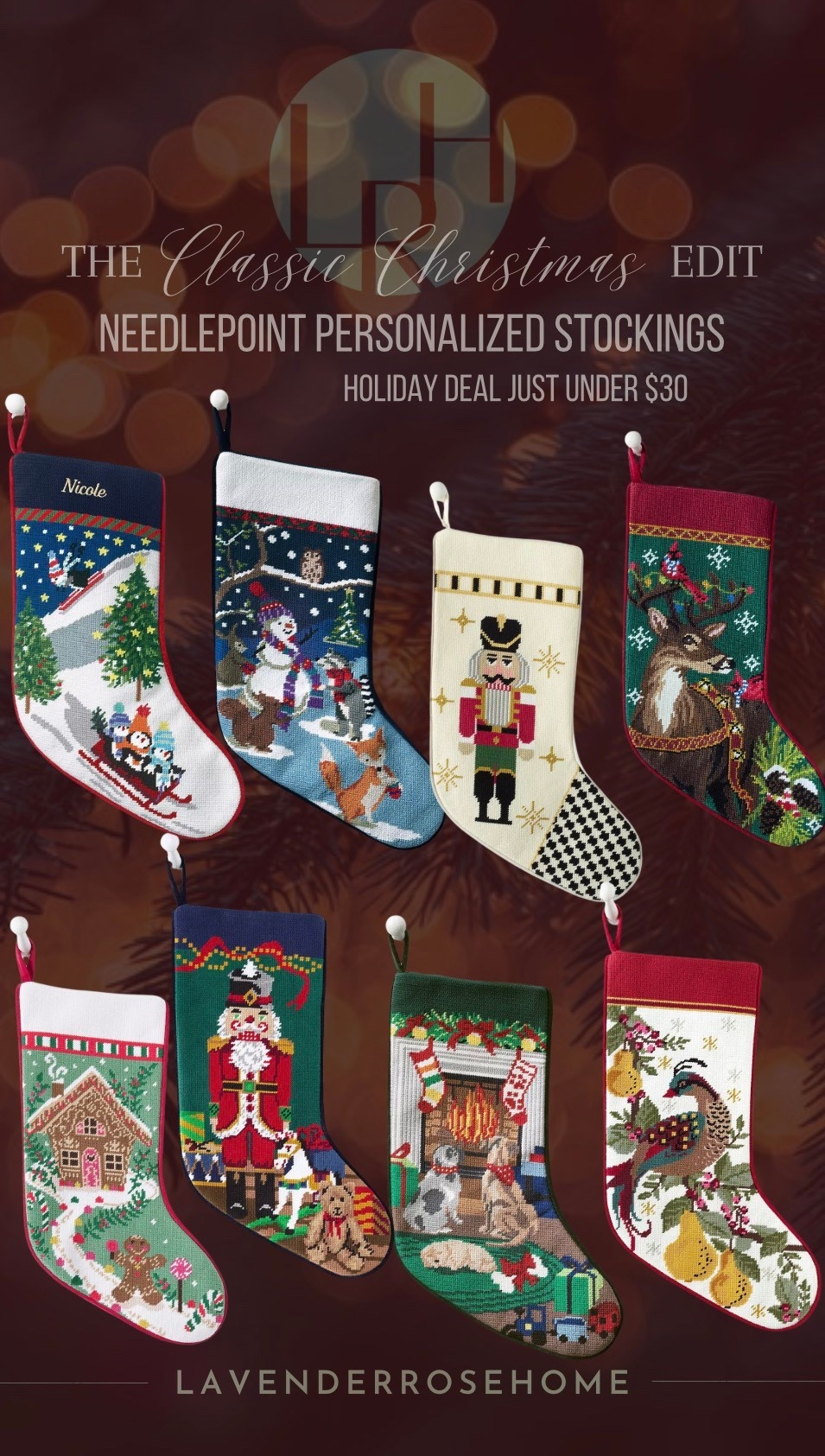 These classic needlepoint Christmas stockings are just under $30 today and can be personalized. Order by 12/8 for Christmas deliver.

Christmas Stockings. Needlepoint Stockings. Personalized Gifts. Sale Alert. Mantel Decor. Christmas Decor. Classic Christmas. Lavender Rose Home.

#LTKSaleAlert #LTKHome #LTKHoliday