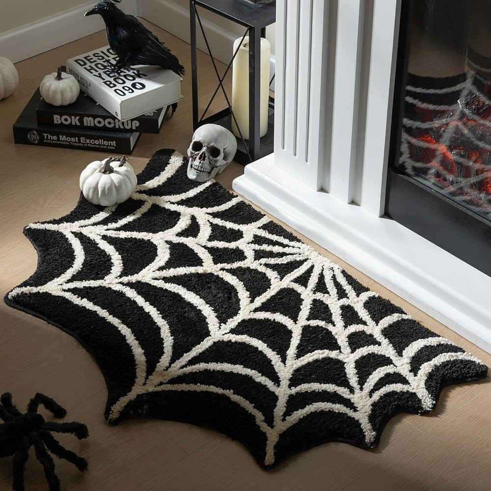 Ashler Spider Bathroom Rugs, Black Spiderweb Bath Mat for Halloween Decor, Gothic Spider Area Rug... | Amazon (US)
