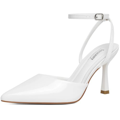 Susanny White Heels for Women Stiletto Closed Pointed Toe Backless Dress Shoes High Heels Sexy Kitten Pumps Wedding Guest Party Graduation Prom Club Dance Ankle Strappy Dressy Comfort Shoes 9.5 | Amazon (US)