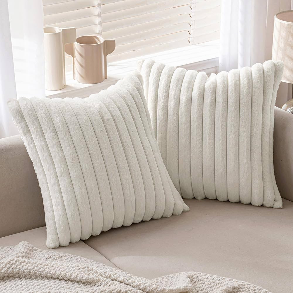 MIULEE White Throw Pillow Covers 16x16 Inch Set of 2 Soft Pillowcase with Velvet Back Faux Rabbit... | Amazon (US)