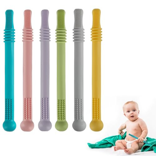 Fu Store Hollow Teether Tube Chew Straw Sensory Toy for Infant Toddlers Silicone Tubes Teething Toys for Babies 18-36 Months Gifts Learning Developmental Toys BPA Free Freezable 6 Pack | Amazon (US)