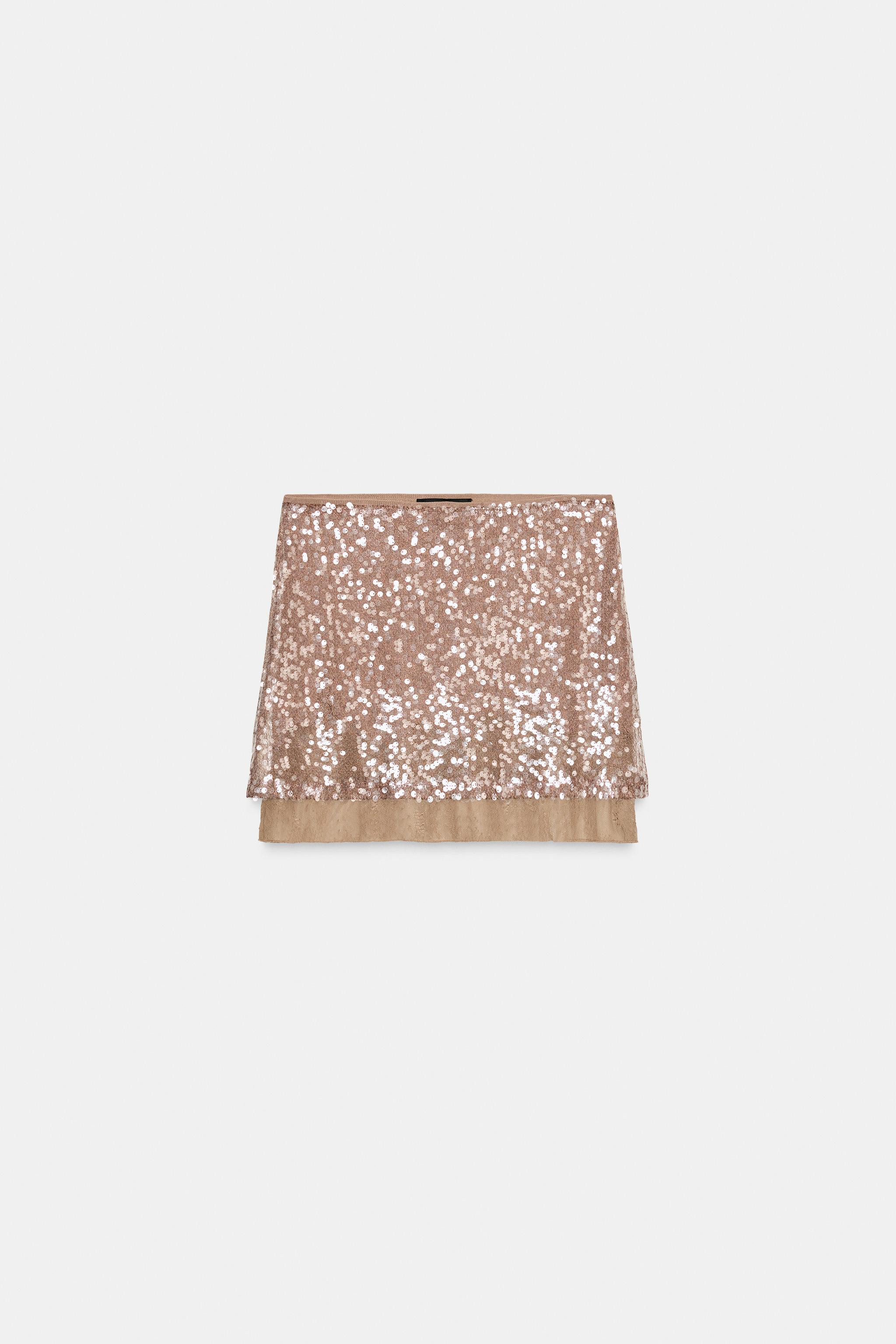 SEQUIN KNIT LACE MINI SKIRT | Zara US