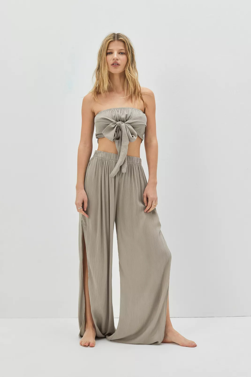 Eco Vero Viscose Crinkle Split Cover Up Pants | Nasty Gal (US)
