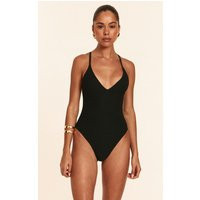Black Textured Plunge Swimsuit | PrettyLittleThing US