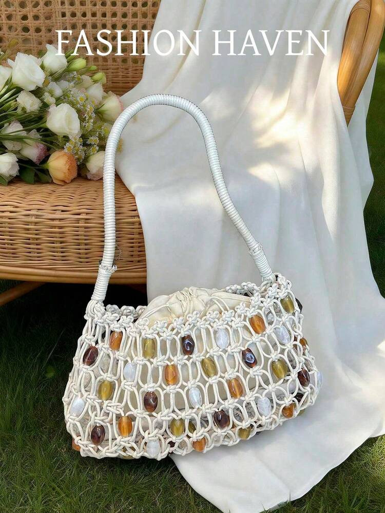 1pc New Fashionable Tote Shoulder Woven Hollow Beach Vacation Bag, Suitable For Party, Banquet, D... | SHEIN