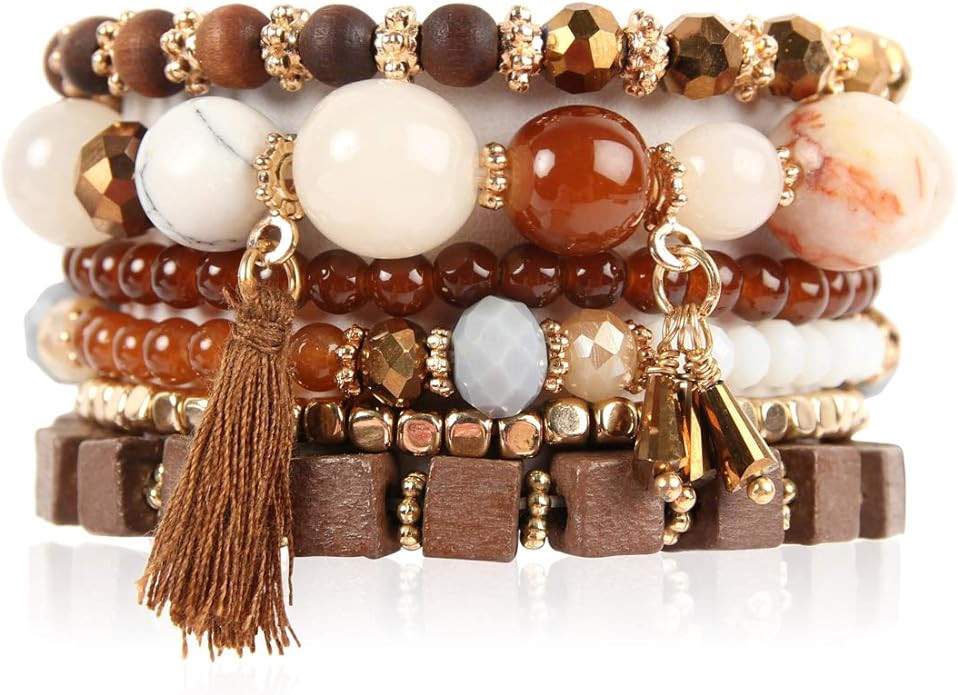RIAH FASHION Multi Layer Versatile Statement Bracelets - Stackable Beaded Strand Stretch Bangles ... | Amazon (US)