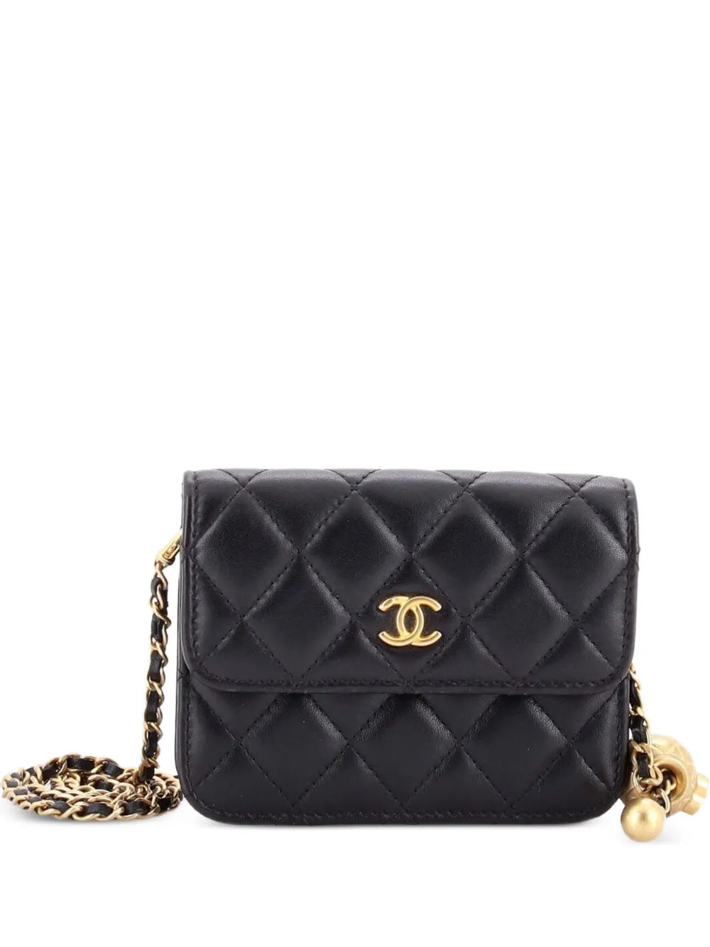 CHANEL Pre-Owned Pearl Crush Flap Clutch with Chain Quilted Lambskin Mini crossbody bag - Black | Farfetch Global