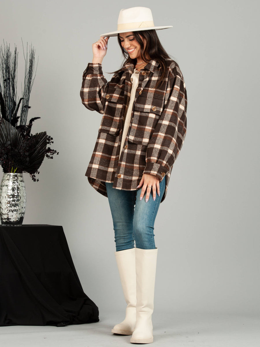 SOUTHEAST SHACKET-MOCHA PLAID | LUCCA COUTURE