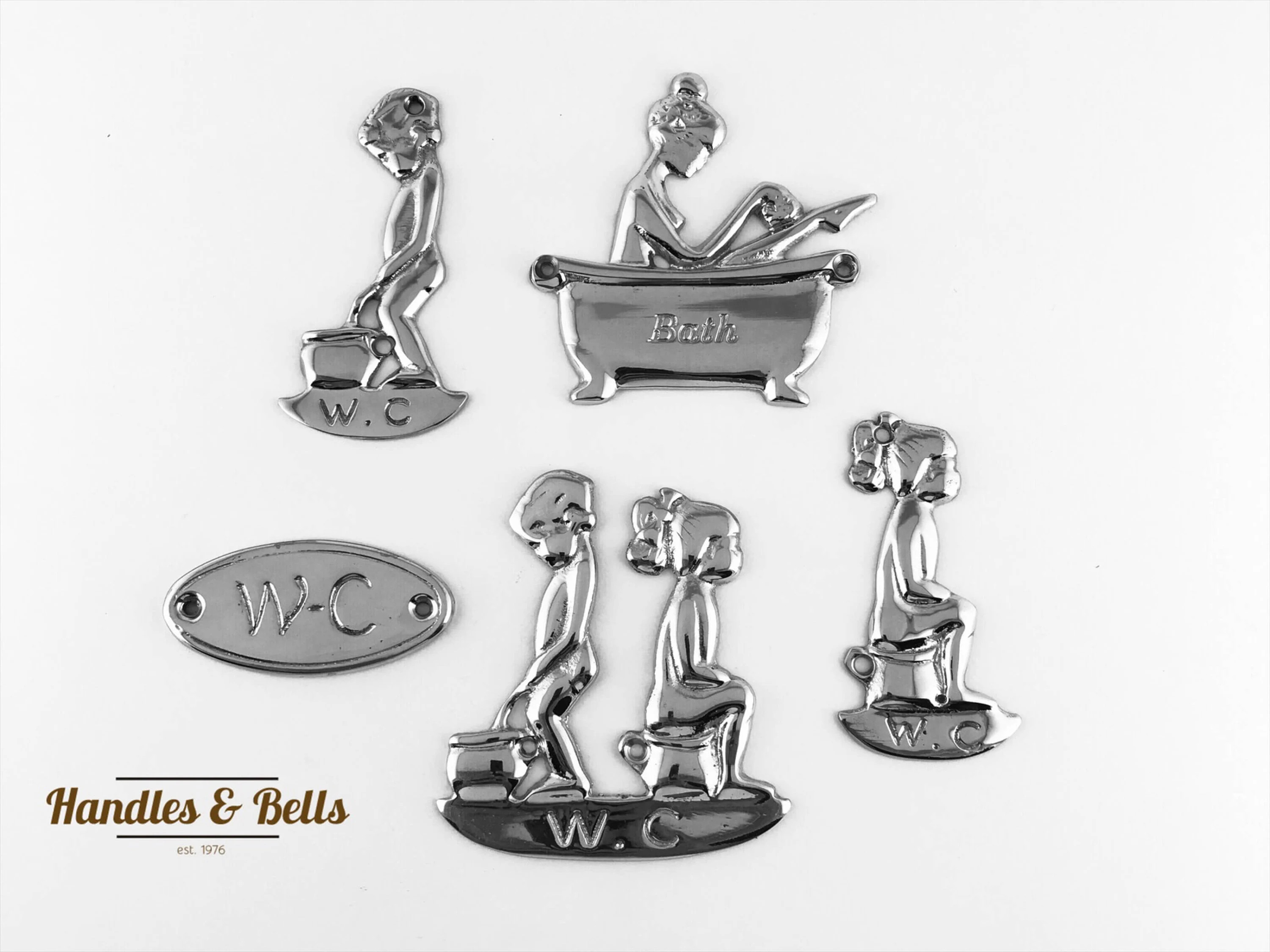 Polished Brass Chrome Toilet Door Badges Ladies Gents WC Bathroom Signs Lady in tub Boy Girl Peeing | Etsy (Global)