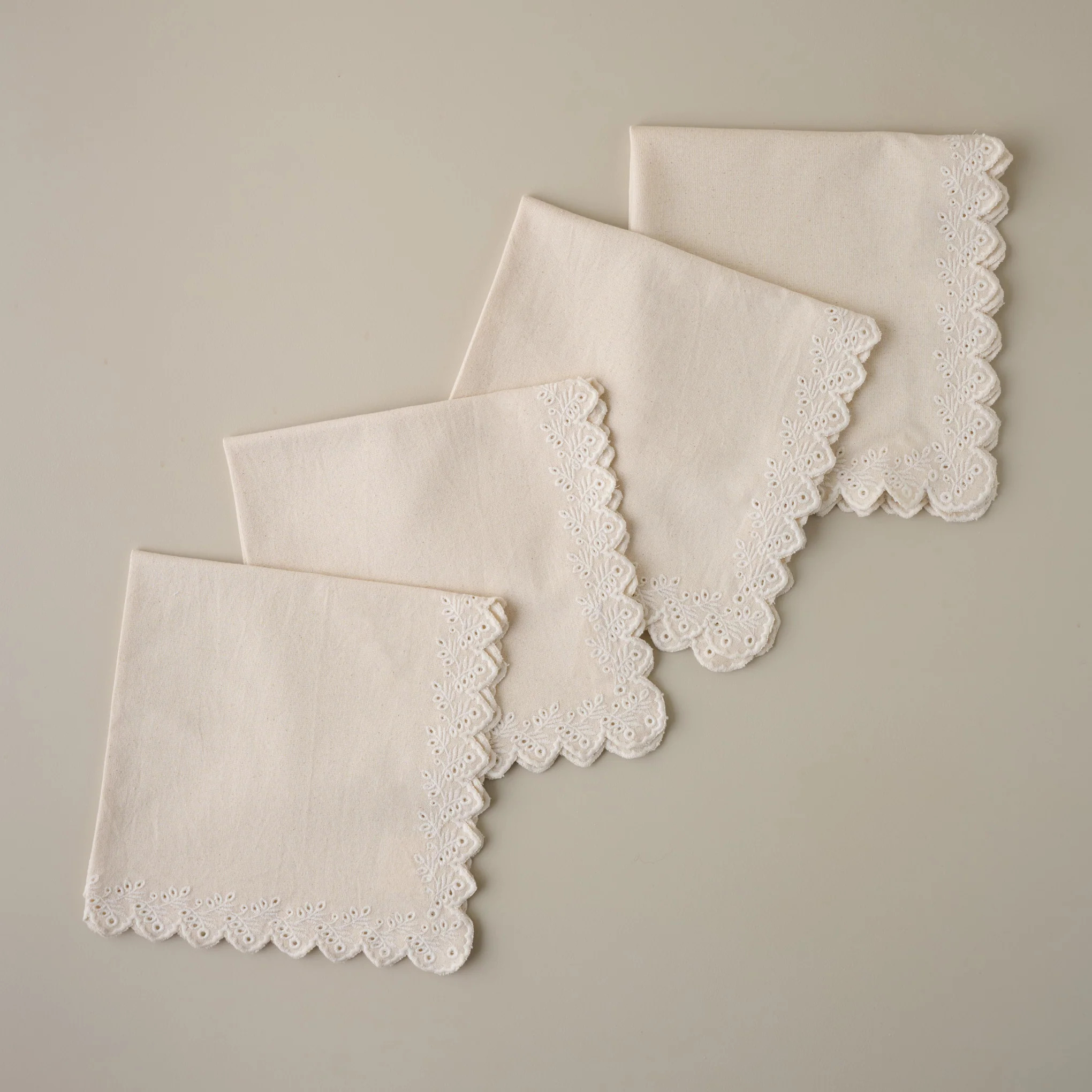 Oatmeal Embroidered Scalloped Edge Napkin set of Four | Magnolia