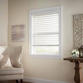 White Cordless Premium Faux Wood blinds with 2.5 in. Slats - 35 in. W x 72 in. L (Actual Size 34.... | The Home Depot