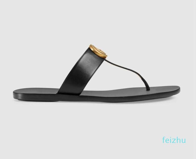 2021 designer slides Women flip flops Leather Women sandal with Double Metal Black White Brown sl... | DHGate