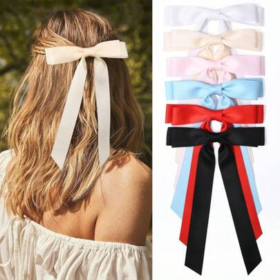 6PCS Hair Bows Hair Clip White Blue Hair Ribbon For Women Silky Satin Tassel Ribbon Hair Accessories Clips Hair Bow For Girls | SHEIN