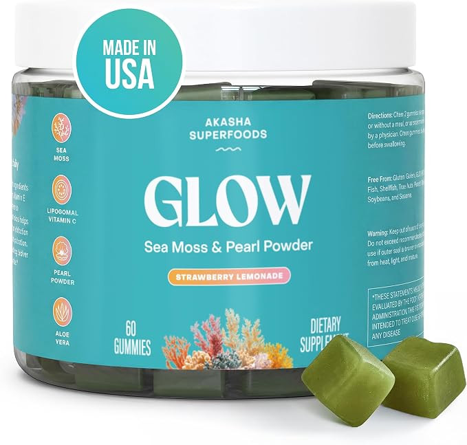 Akasha Superfoods Sea Moss Gummies with Irish Sea Moss, Pearl Powder, Vitamin E, Aloe Vera & Lipo... | Amazon (US)