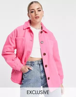 Reclaimed Vintage inspired shacket in pink | ASOS (Global)
