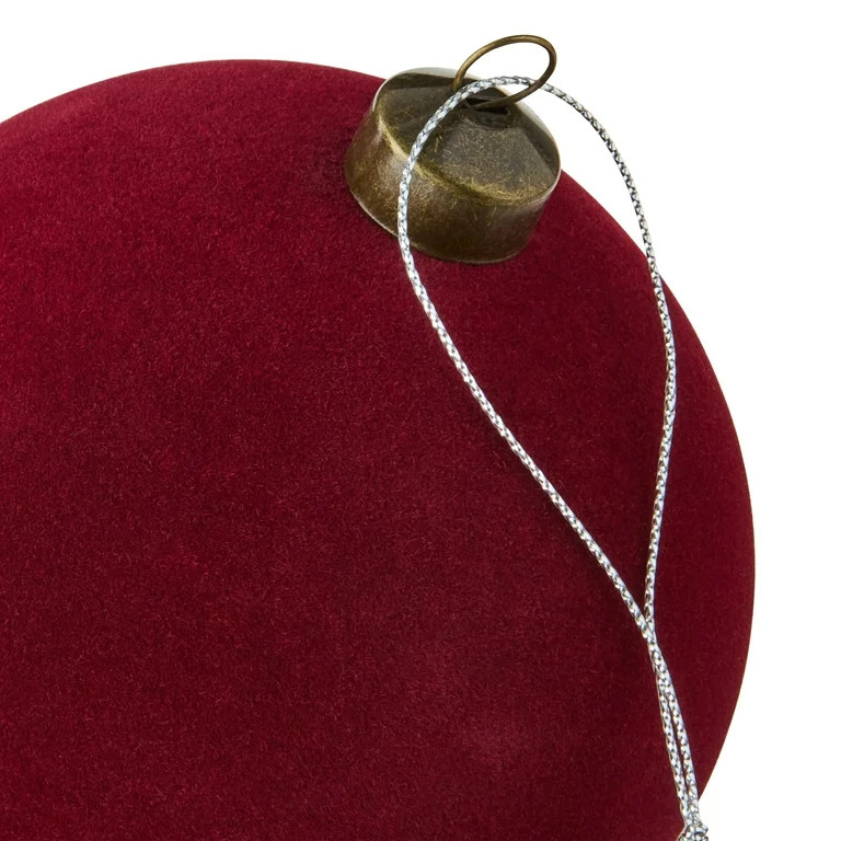 Dark Red Flocked Ball Christmas Ornaments, 4.5", 4 Count, by Holiday Time | Walmart (US)