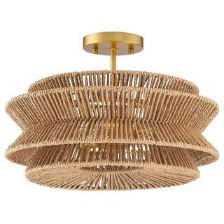TRUE FINE Silvia 16 in. 2-Light Bohemian Woven Rope Semi-Flush Mount Ceiling Light TD10062FL - Th... | The Home Depot