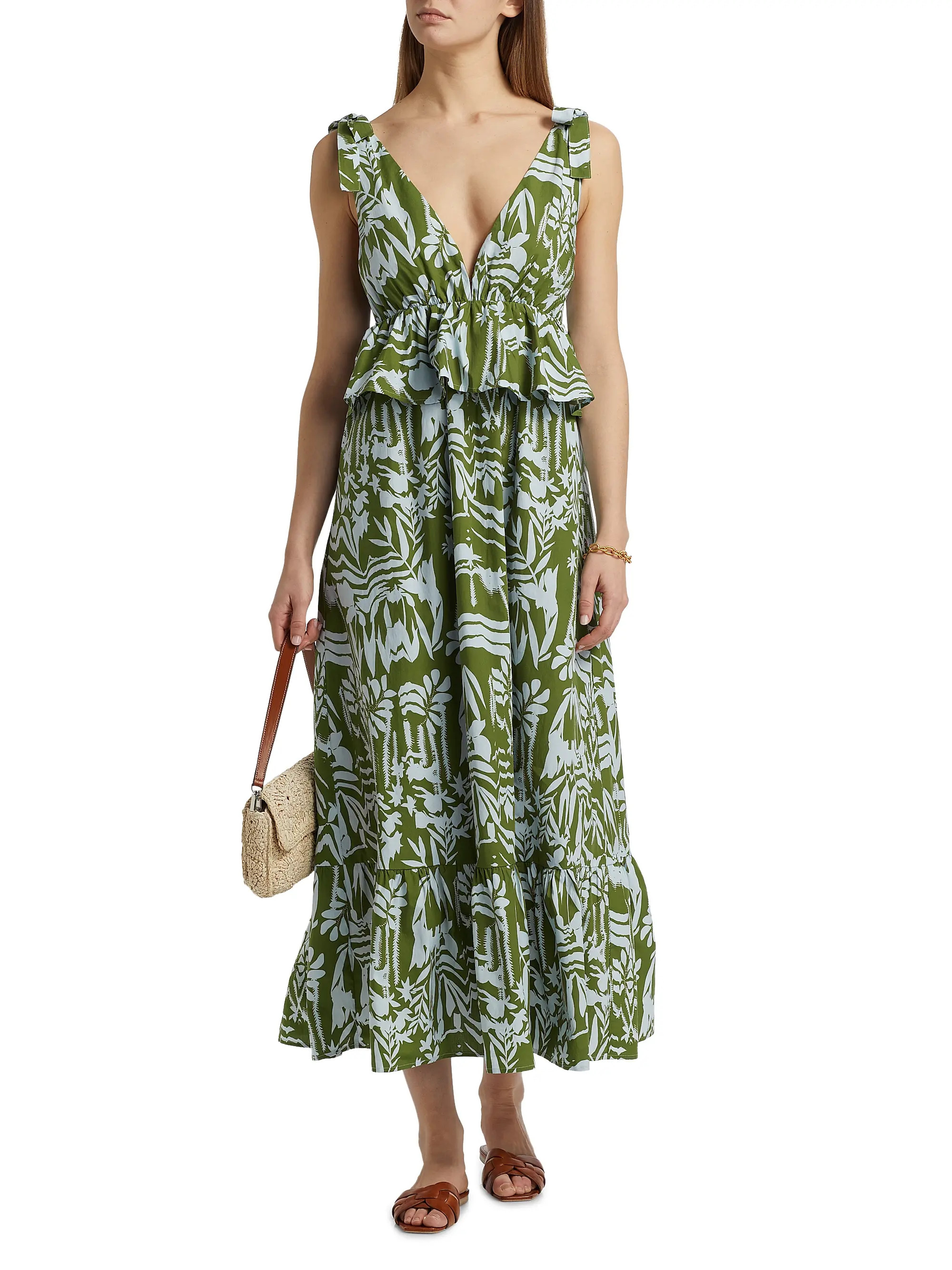 Whitley Floral Tie-Shoulder Peplum Midi-Dress | Saks Fifth Avenue