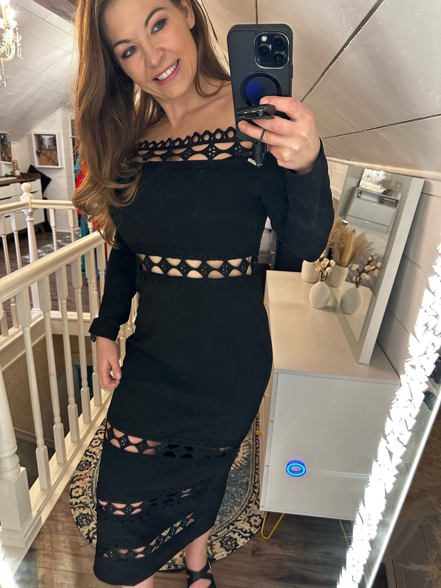 Indulge in the allure of our Elegant Long Sleeve Lace Edge Dress in captivating black. This enchanting piece features off-the-shoulder elegance and intricate lace cutouts, seamlessly blending modern style with timeless grace. The long sleeves add a touch of sophistication, while the lace edge details elevate the overall allure. Embrace the perfect fusion of contemporary chic and classic charm with this exquisite dress – a statement piece that effortlessly captivates attention and leaves a lasting impression.

#LTKparties #LTKover40