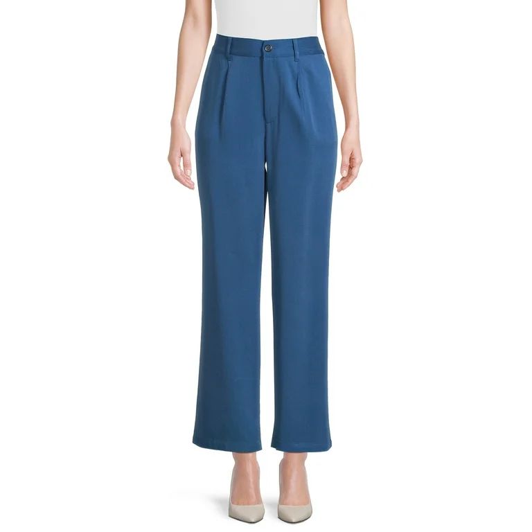 Time and Tru Women's Pleated Wide Leg Pants with Side Slant Pockets, 30" Inseam, Sizes S-3XL - Wa... | Walmart (US)