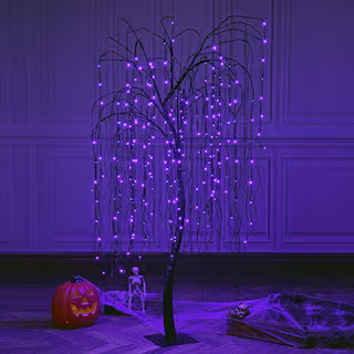 Lightshare 7 ft. Purple Pre-Lit LED Halloween Tree Artificial Christmas Tree with Spiders and 256... | The Home Depot