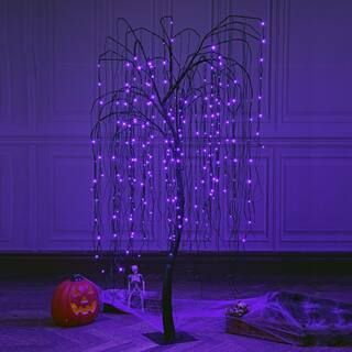 7 ft. Purple Pre-Lit LED Halloween Tree Artificial Christmas Tree with Spiders and 256 LED Lights | The Home Depot