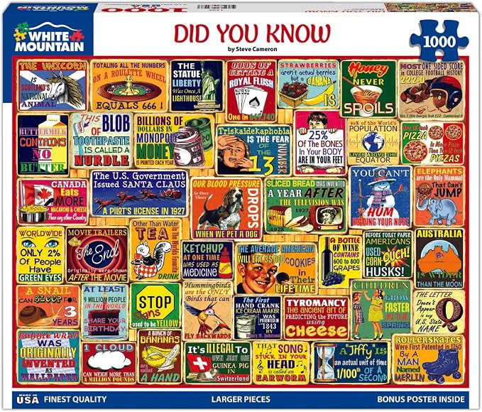 White Mountain 1000 Piece Jigsaw Puzzle Adults Fun Vintage, Did You Know | Large Pieces, 24"x30" ... | Amazon (US)