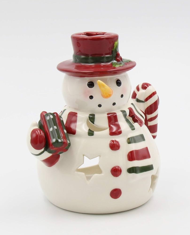Fine Ceramic Snowman Wearing Scarf Tea Light Candle Holder, 5-1/2" H | Amazon (US)