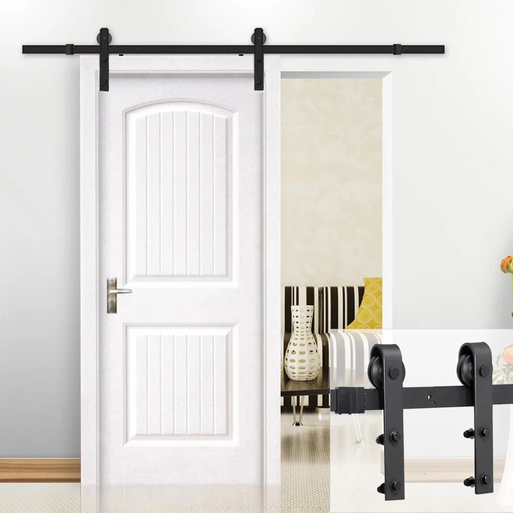 Antique Flat-tip Design Black Steel Single-door 8 Ft Sliding Track Barn Door Hanging Hardware Kit | Walmart (US)