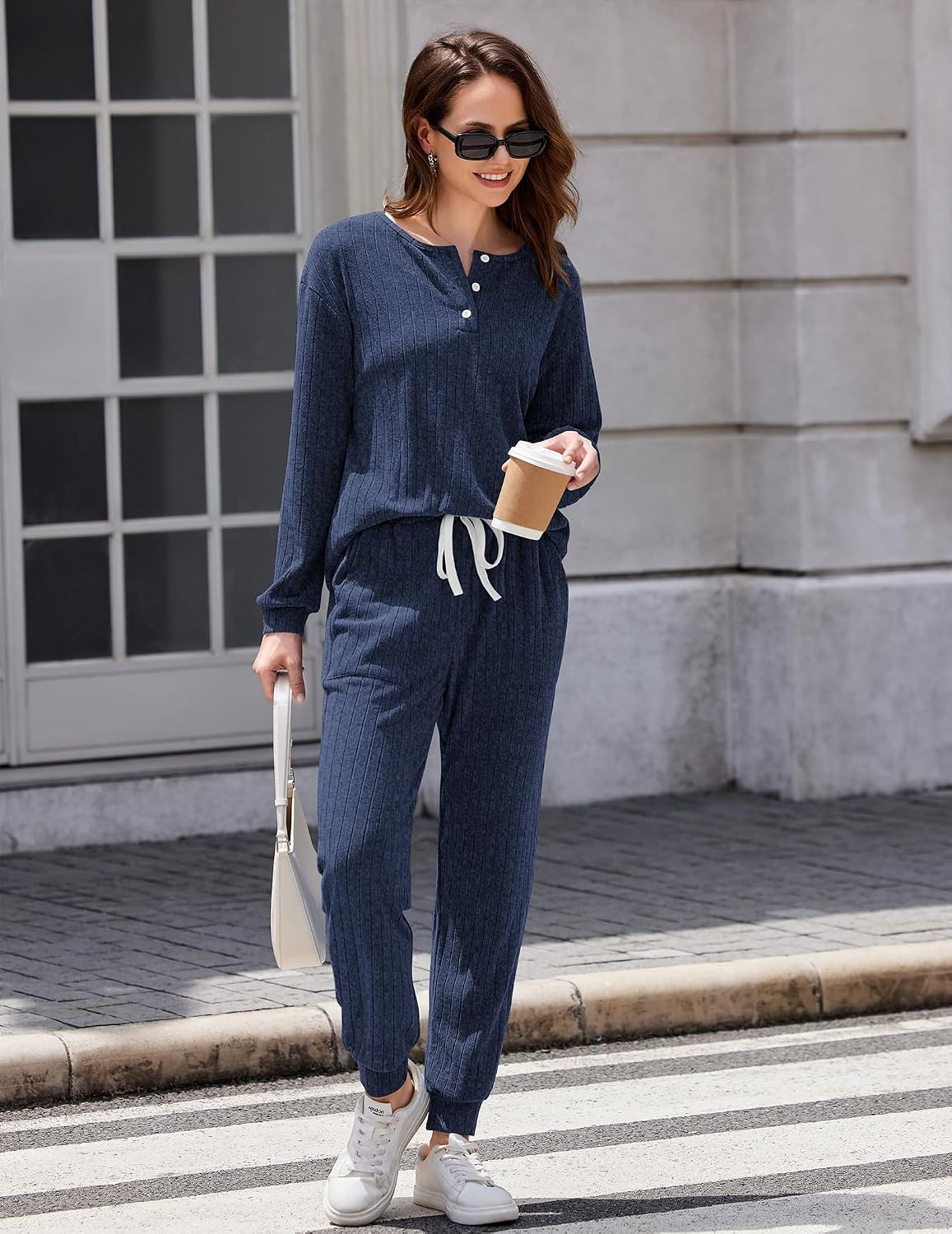 Ekouaer Womens Knit 2 Piece Lounge Sets Long Sleeve Top and Pants Outfits | Amazon (US)