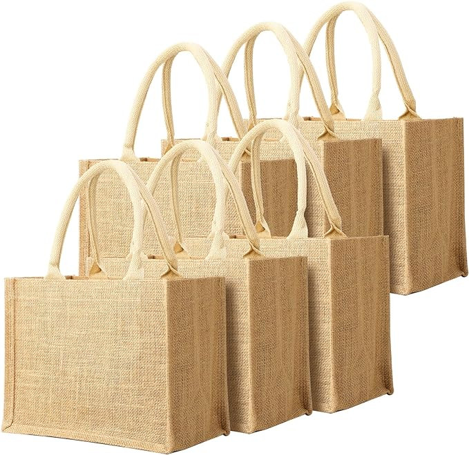 Segarty Burlap Tote Bags, 6 Pcs Small Natural Jute Reusable Gift Favors Bag with handles Blank To... | Amazon (US)