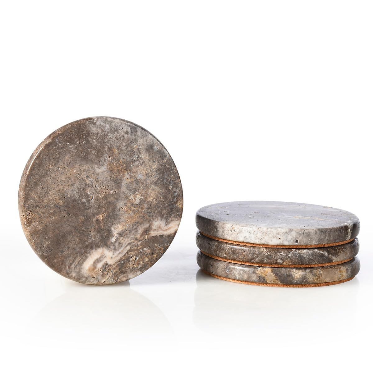 Marble Coasters Set of 4, Natural Gray Stone 4 Inch/10 cm, Modern Round Travertine Drink Coasters... | Amazon (US)