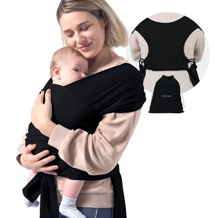 Momcozy Baby Wrap Carrier, Adjustable Baby Carriers for Newborn to Toddler 7–44 lb (about 0–36 months), Black | Walmart (US)
