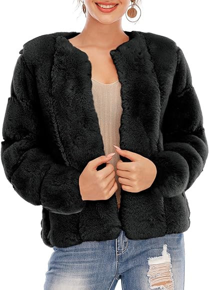 BerryGo Women's Long Sleeve Open Front Fuzzy Faux Fur Coat | Amazon (US)