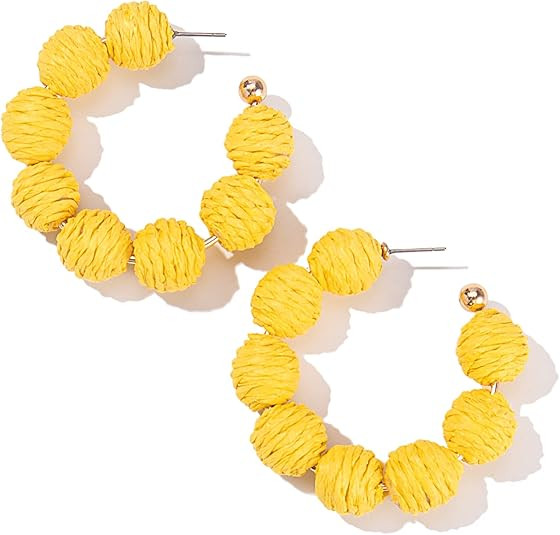 Raffia Hoop Earrings Statement Boho Earrings Cute Rattan Earrings Handmade Colorful Earrings for ... | Amazon (US)