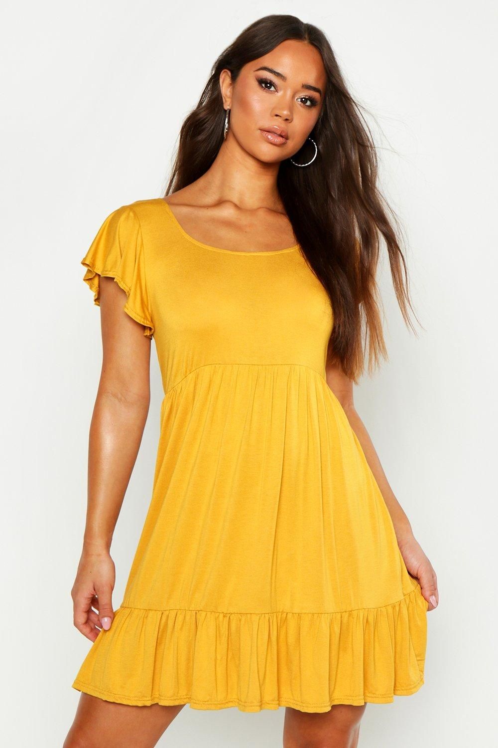 Womens Jersey Frill Hem Babydoll Dress - Yellow - 10 | Boohoo.com (US & CA)