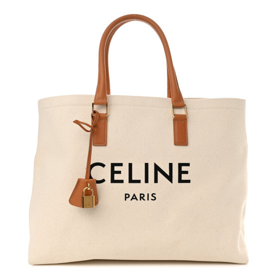 Canvas Calfskin Logo Print Horizontal Cabas Natural Tan | FASHIONPHILE (US)