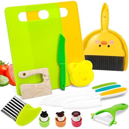 13 PCS Montessori Kitchen Tools and Safe Cooking Sets for Toddlers – Explore Real Cooking with Toddler-Friendly Plastic Knives, Crinkle Cutter, and Cutting Board | Amazon (US)