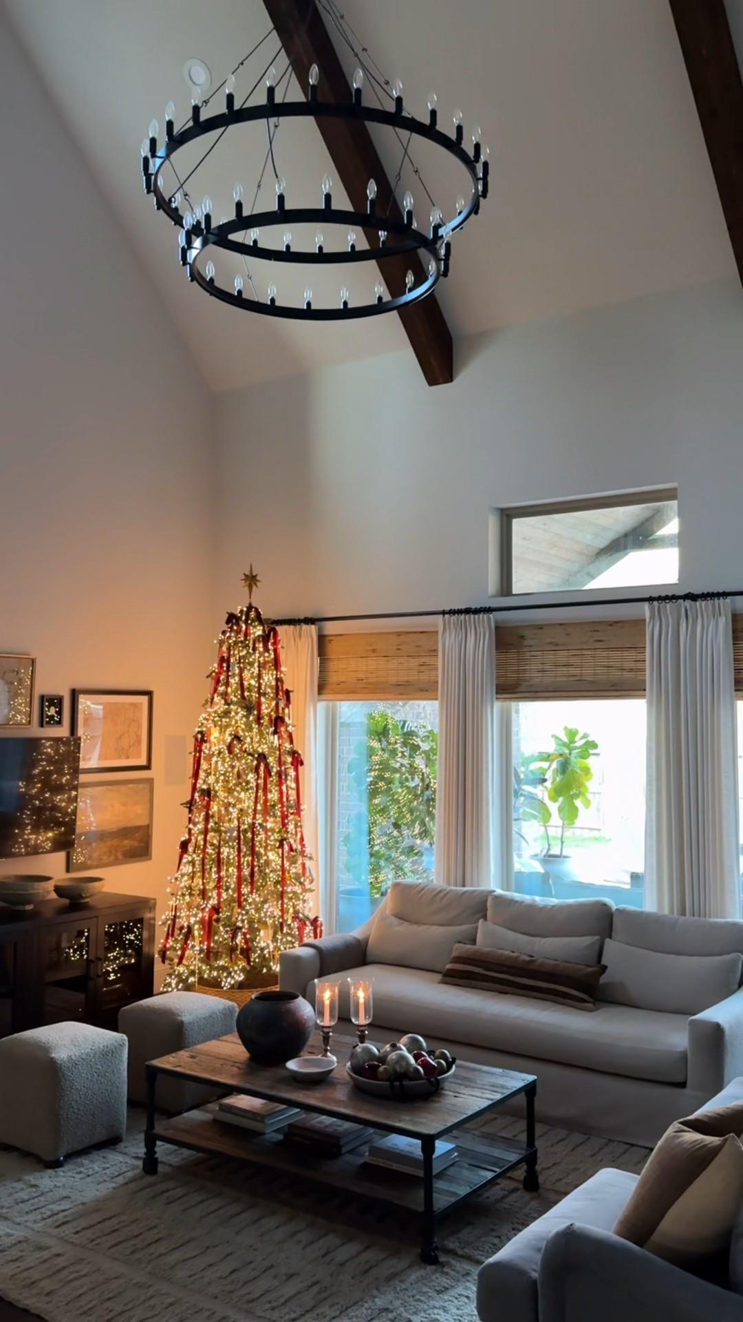 Our slim 9’ Christmas tree with collected ornaments, long burgundy/red velvet ribbons, and cluster Christmas lights 

Our tree is old and discontinued, but I’m linking to a similar tree that is available.



#LTKHoliday #LTKHome