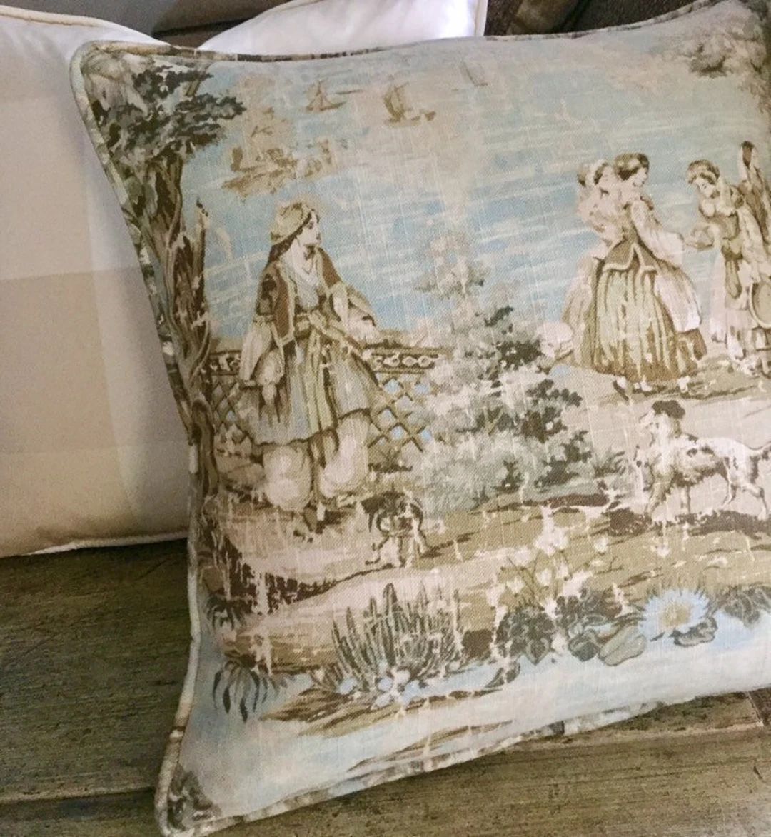 Bosporus Toile Pillow Cover, French Country Pillow Cover, Decorative Pillow Cover, Linen Toss Pil... | Etsy (US)