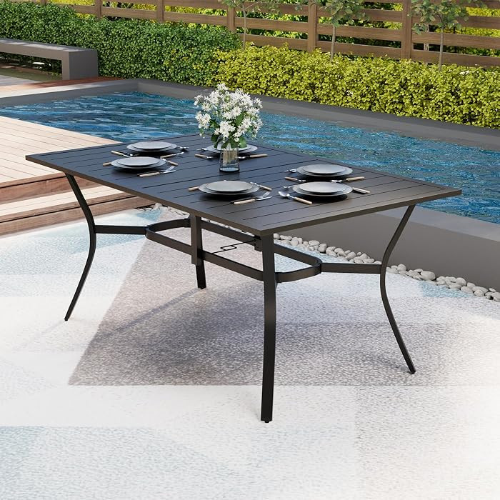 MELLCOM 63''x38'' Outdoor Dining Table for 6, E-Coating Metal Patio Dining Table with 1.57'' Umbr... | Amazon (US)