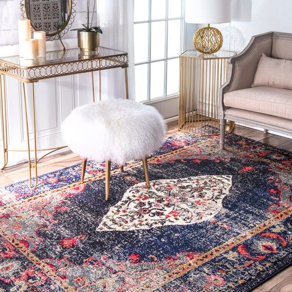 nuLOOM Traditional Distressed Medallion Navy Rug (3' x 5') | Bed Bath & Beyond